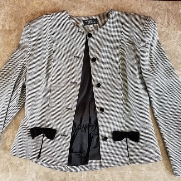 Vintage Black/White Houndstooth 2 pc Skirt Suit Set Size 8/10  Made in USA - Picture 3 of 13